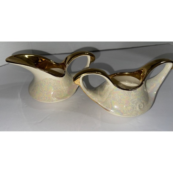 Other - Vtg 22 Karat Gold Leaf Creamer & Open Sugar Pearl China Co 1950's Lusterware